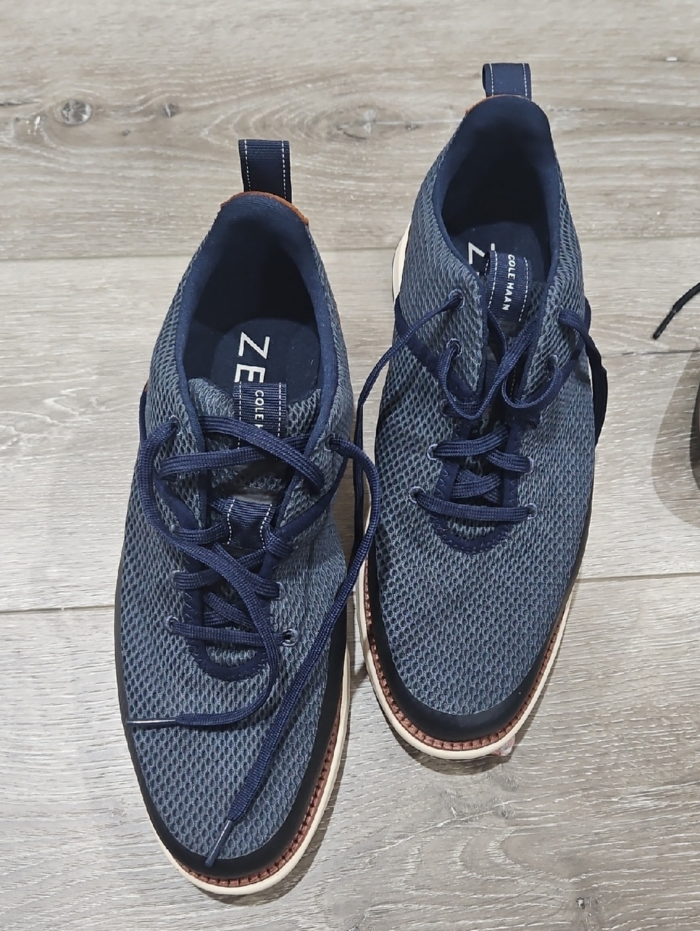 Cole Haan Men's Navy Mesh Lace-Up Sneakers with Brown Trim